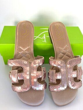 Sam Edelman Sequin Embellished Sandals Gold Slides Size 8